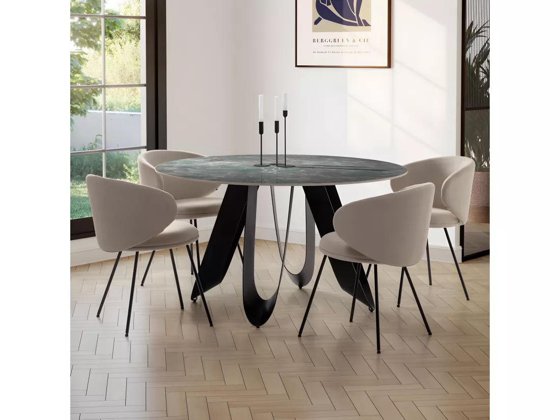 Zalcor - Table à manger 6 personnes ronde en céramique - Vert
