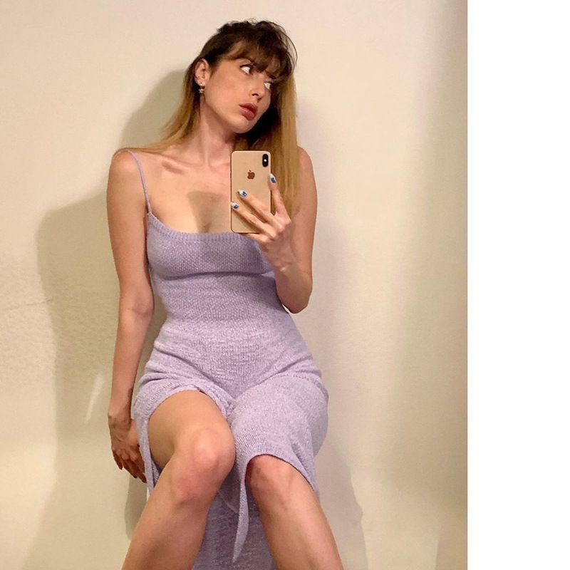 Femme Cradle - Gebreide bodyconjurk met spaghettibandjes en vierkante hals