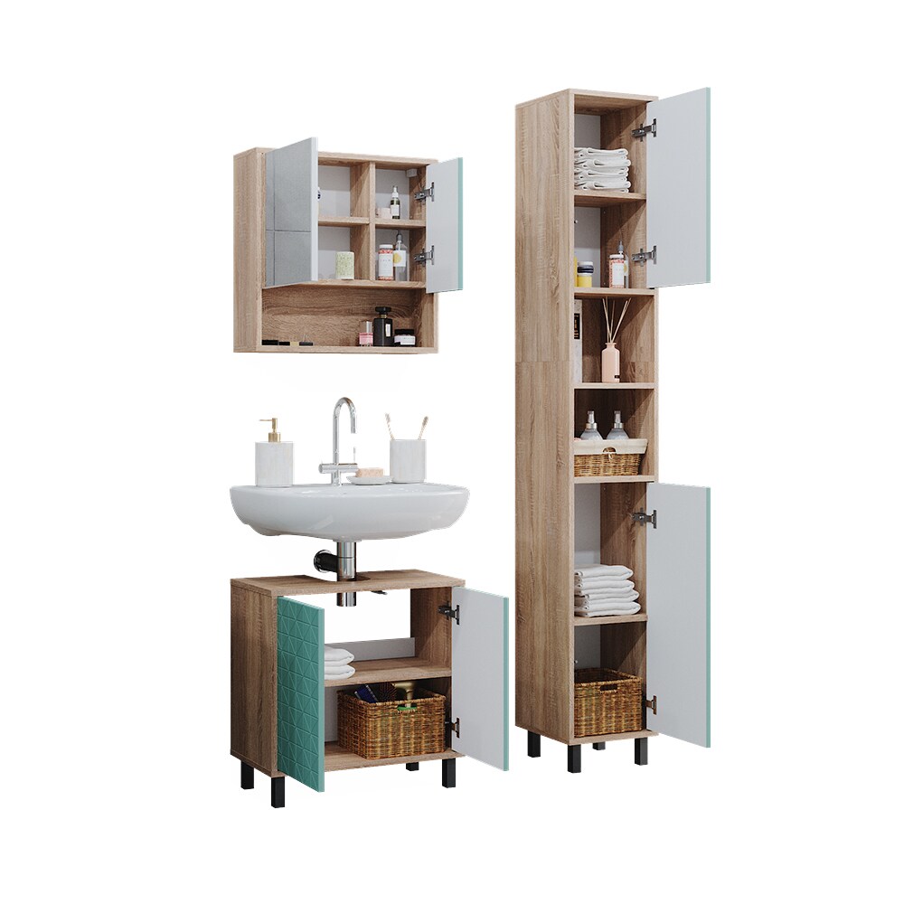 Vicco Badmöbel-Set Agasta sonoma, Badezimmerschränke 3D Optik