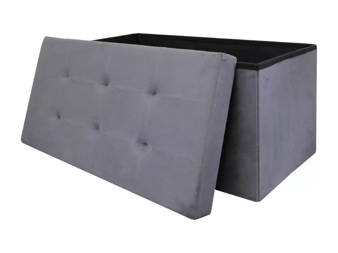 Coffre Banc Pliable Suedine Gris Fonce