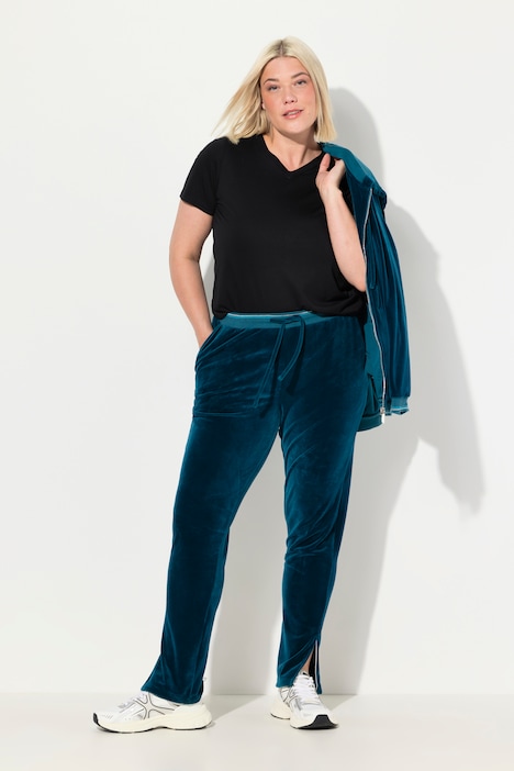 Samt-Jogginghose, Glitzer-Piping, Elastikbund, Taschen