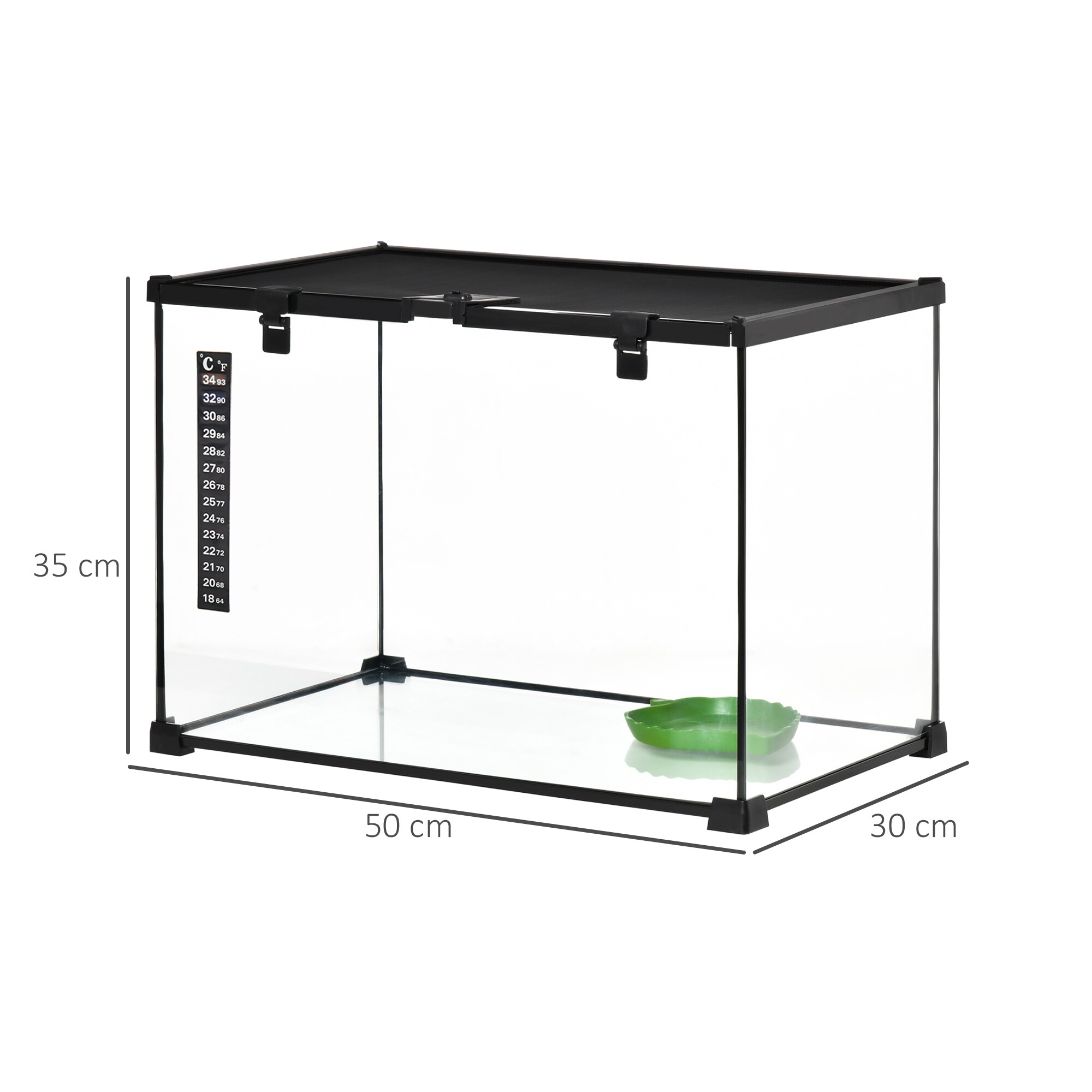 PawHut Terrarium mit Thermometer schwarz 50B x 30T x 35H cm