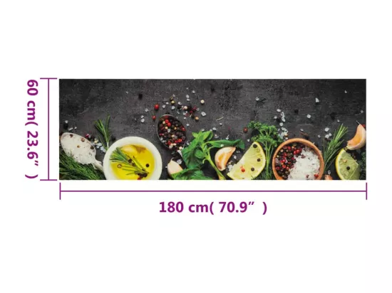 Tapis de cuisine lavable impression d'épices 60x180 cm velours
