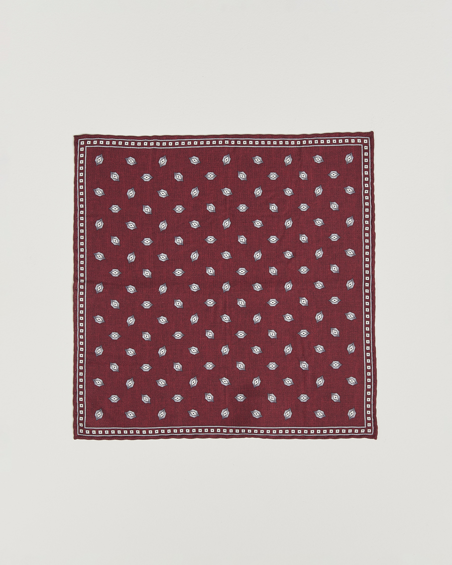 Brunello Cucinelli Printed Silk Pocket Square Burgundy