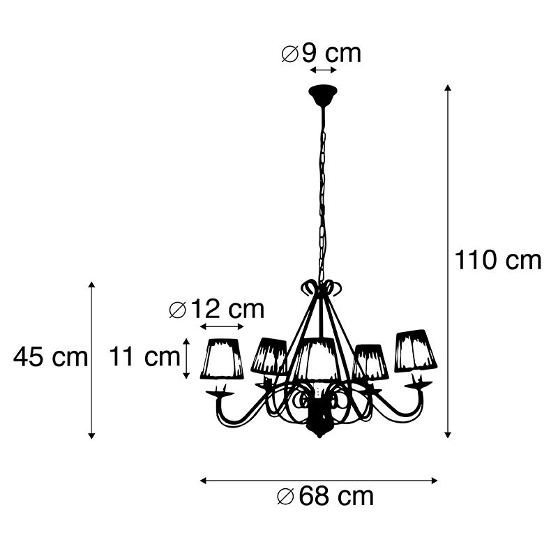Kroonluchter wit plissé crème klemkap 5-lichts - Giuseppe