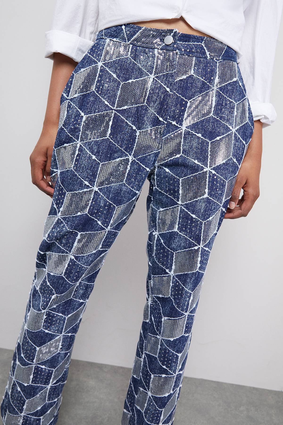 Warehouse Jean Denim à Motif Pailleté