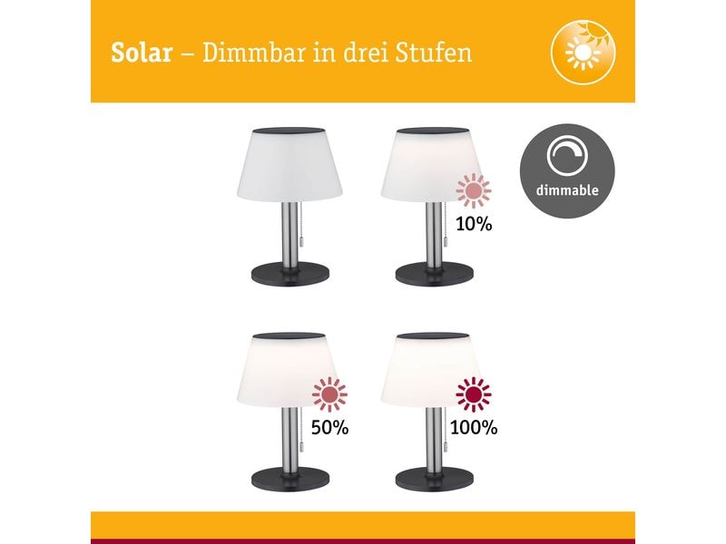Paulmann Tischleuchte Solar Outdoor Lillesol, 3000K, Edelst Solarbetriebene Tischleuchte