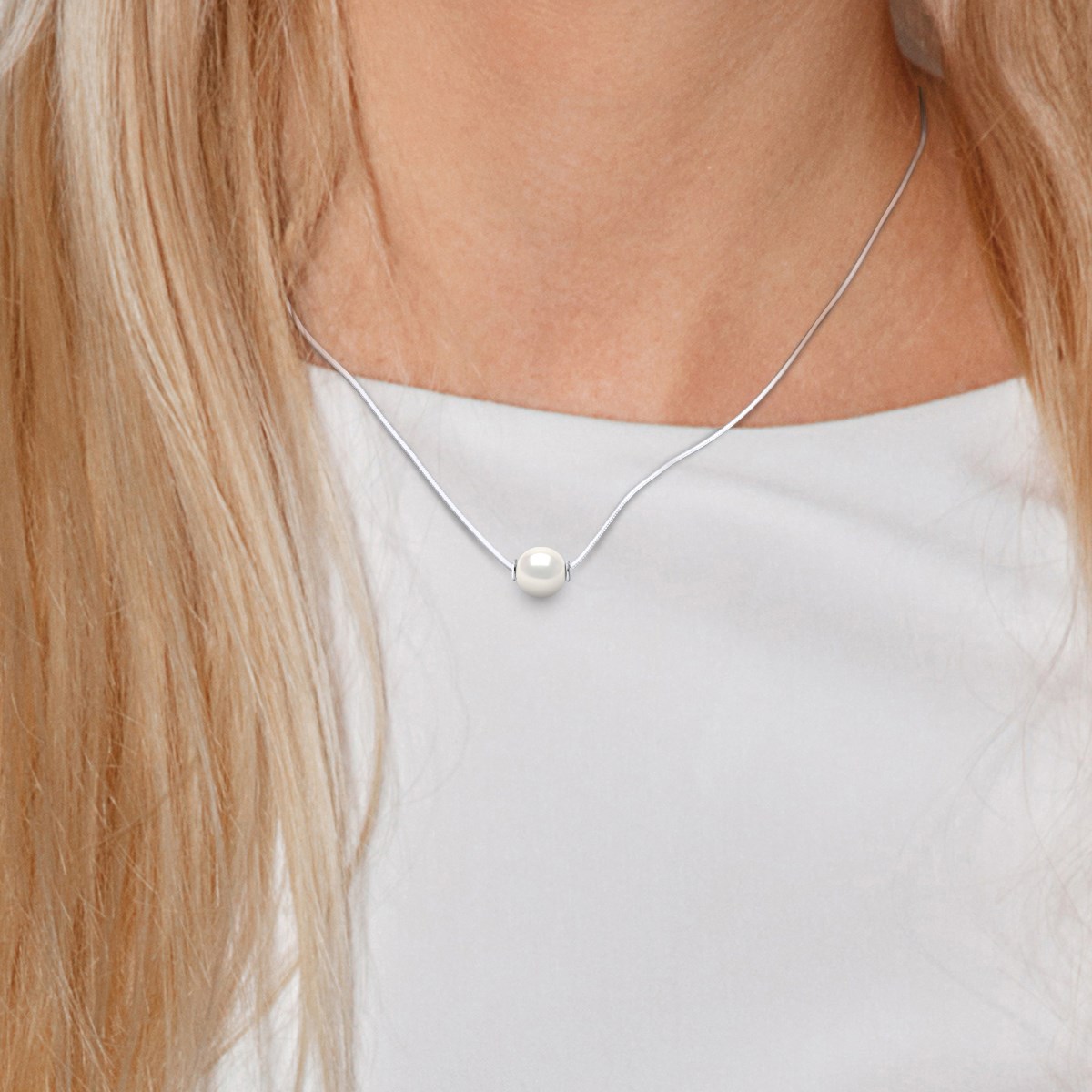 Collier Perle d'Eau Douce Ronde 10-11 mm Noire Blanche Serpentine Argent 925