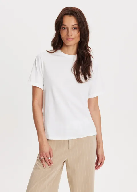 T-shirt met opgerolde mouwen wit (WIT)