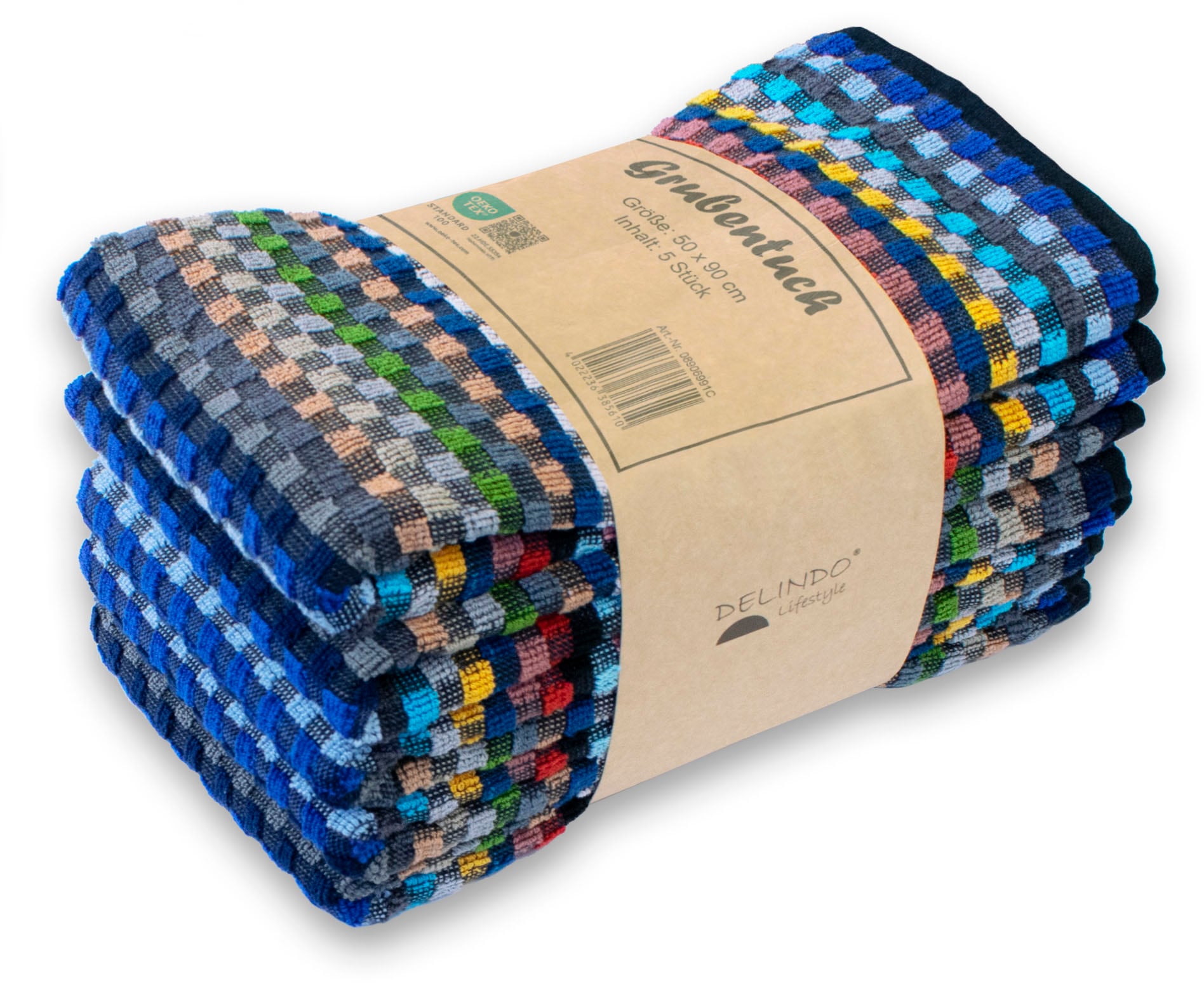Delindo Lifestyle Handtuch »Frottier Grubentuch, 50x90 cm« Multicolor kariert aus Baumwolle