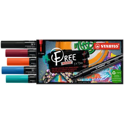 STABILO FREE Urban - Pack de 5 marqueurs acryliques - pointe moyenne - T300