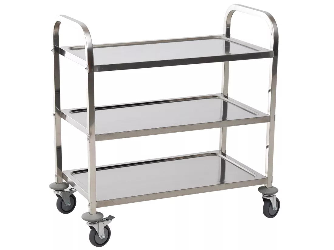 HOMCOM Chariot de service desserte de cuisine à roulettes 3 étagères 85L x 45l x 90H cm acier inox. chromé