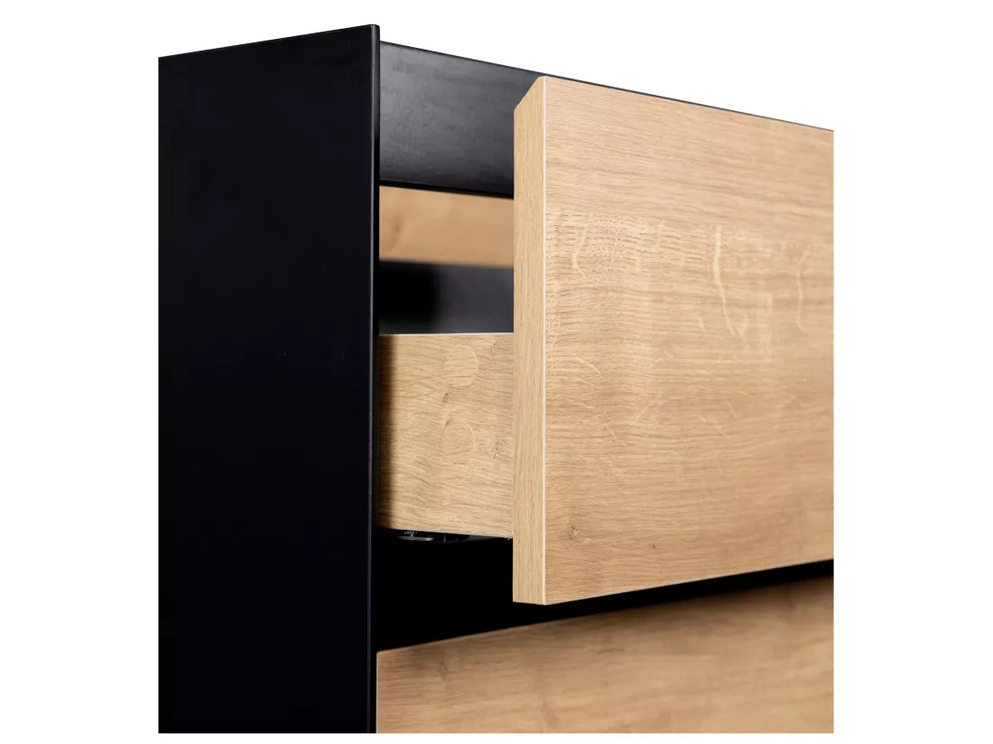 Meuble de salle de bain suspendu avec vasque à encastrer - Coloris naturel clair et noir - 80 cm - LANNICK