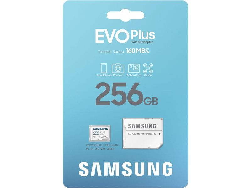 Samsung microSDXC-Karte Evo Plus 256 GB Auf Geschwindigkeit optimierte microSD Speicherkarte mit SD-Adapter