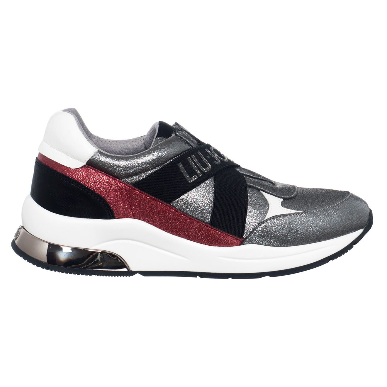 Liu-Jo Sneakers en Cuir Karlie argenté/rouge métallisé