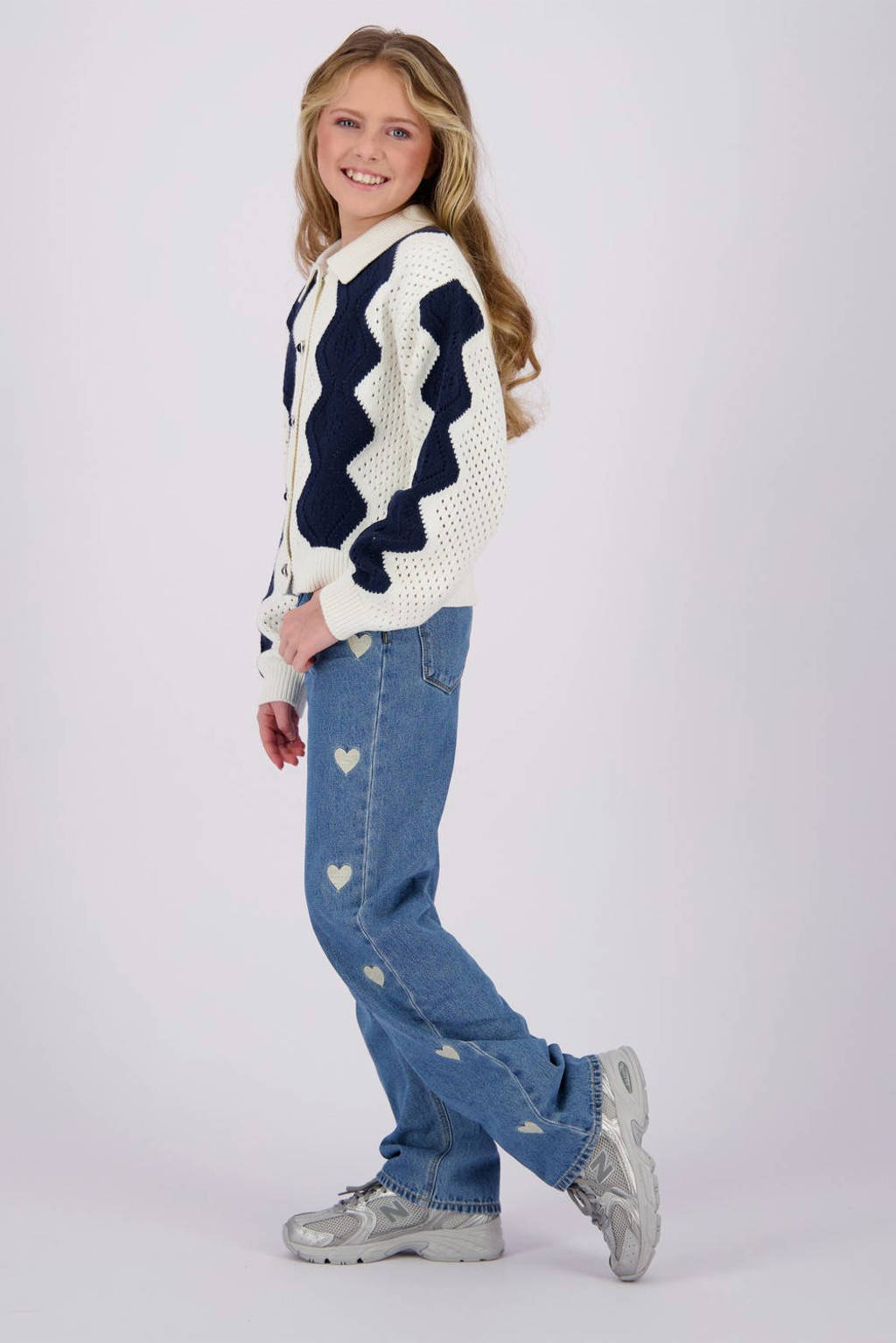 Vingino high waist wide leg jeans Cato Heart met hartjes light vintage