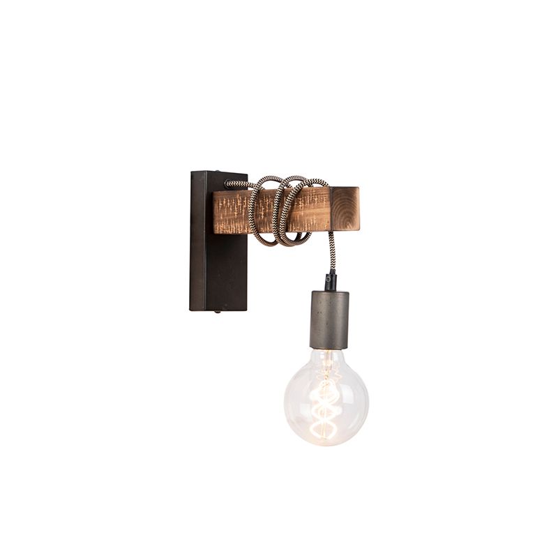 Industriële wandlamp zwart met hout - Gallow