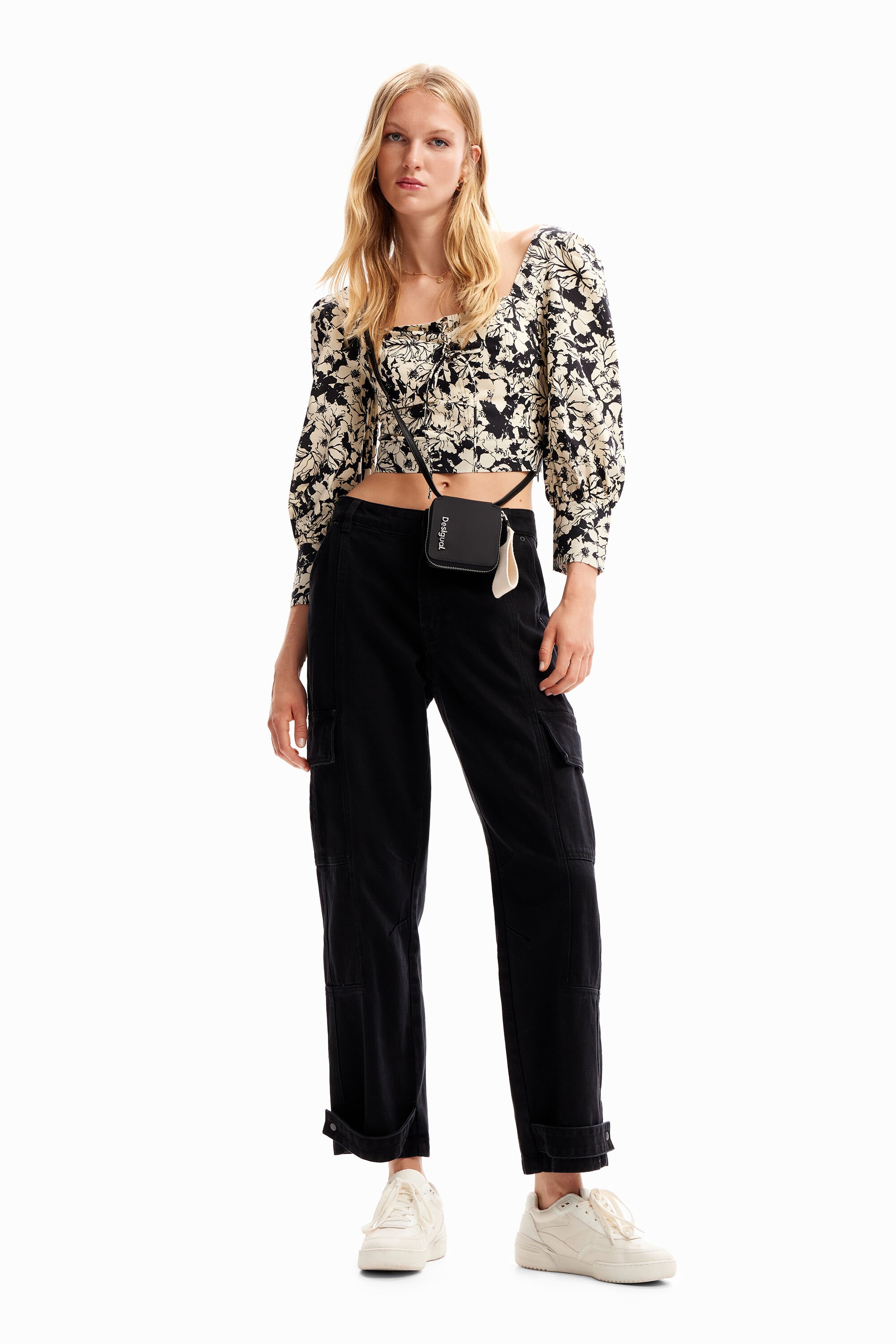 Blouse cropped corset fleurs