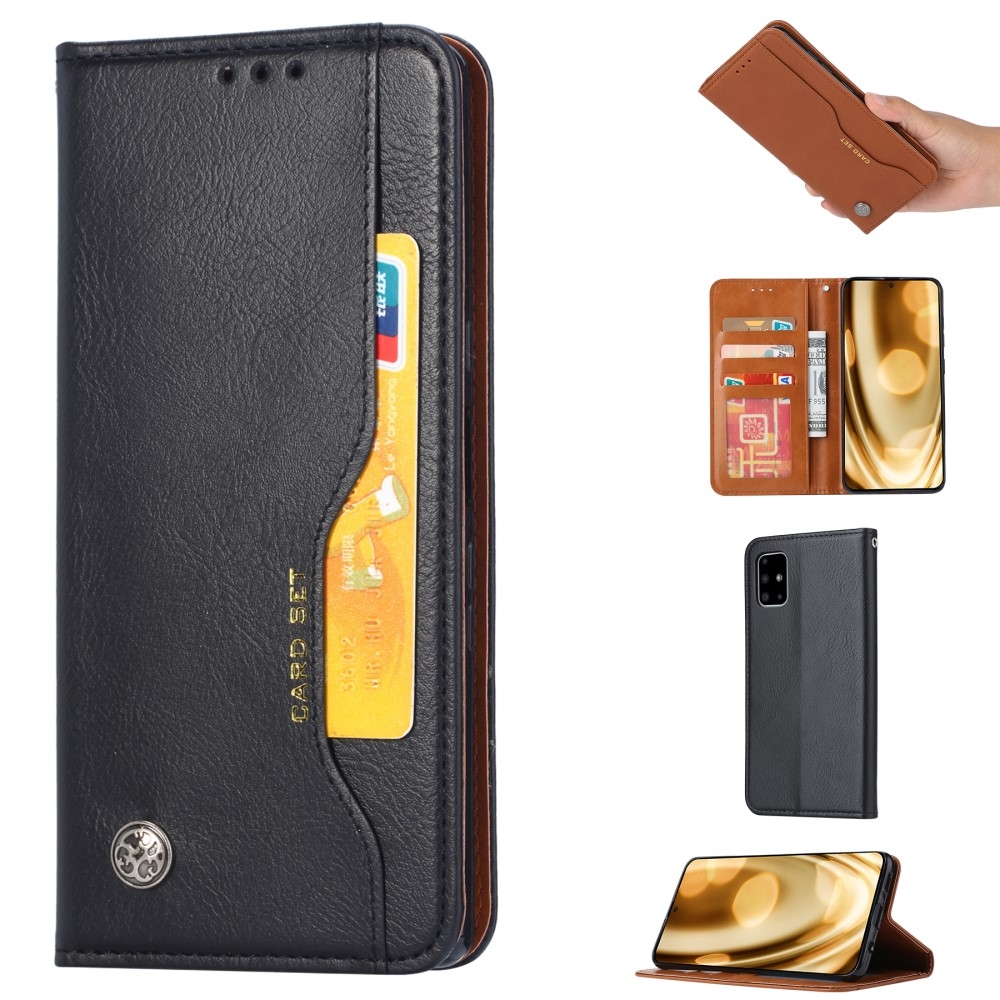 Samsung Galaxy A51 (2019) Leder Tasche Flip Cover im Retro Look mit Kartenfächer - Schwarz