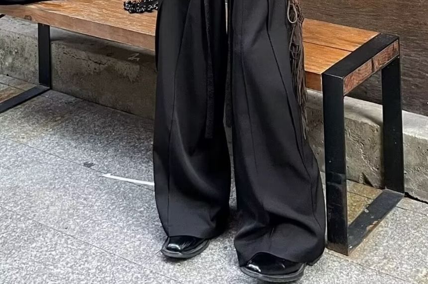 JUN.LEE - Hoge taille effen wijde broek