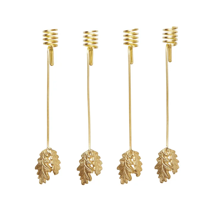 Ferm Living - Oak Leaf Christbaumkerzenhalter, Messing (4er-Set)