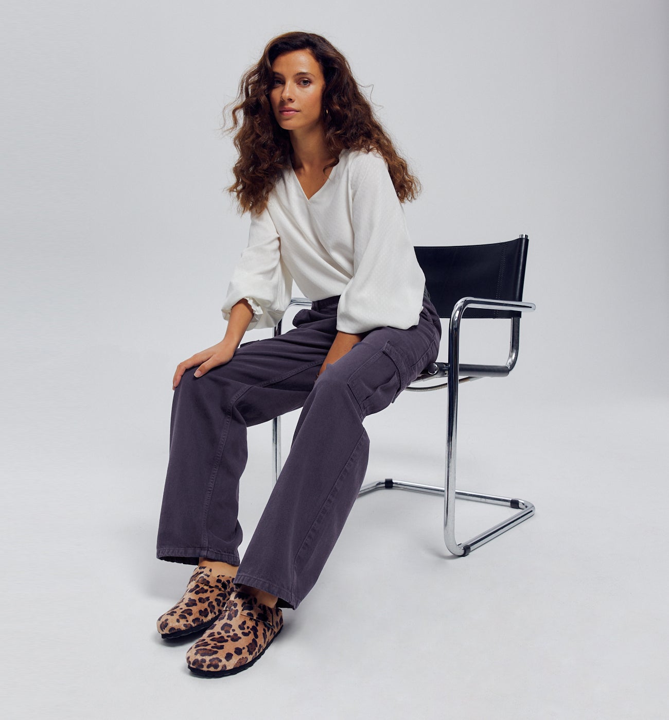 Pantalon cargo en toile Femme - MARINE MOYEN