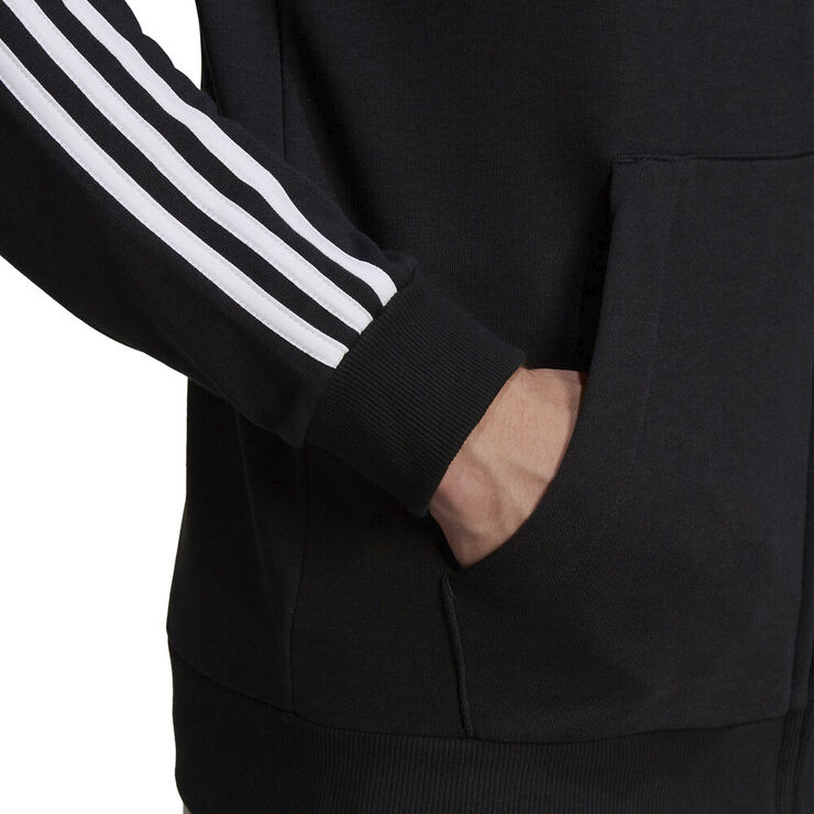 adidas Essentials French Terry 3-Stripes Full-Zip hættetrøje Sort