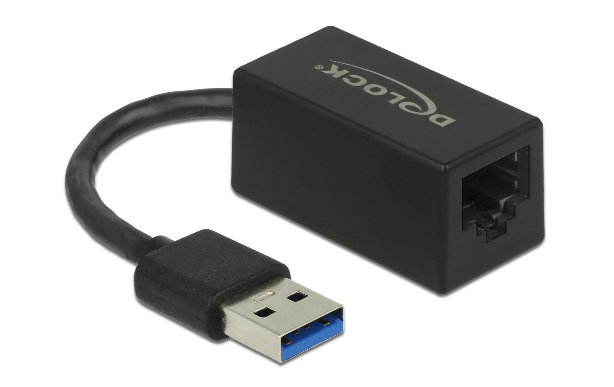 Netzwerk-Adapter 1 Gbps USB 3.2 Gen1Delock Adapter SuperSpeed USB (USB 3.2 Gen 1) mit USB Typ-A Stecker > Gigabit LAN 10/100/1000 Mbps kompakt schwarz
