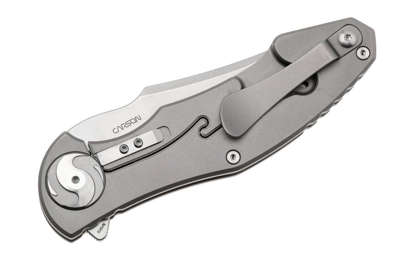 Real Steel Exorcist 9423, Stonewashed CPM S35VN, Sandblasted Titanium, Green Micarta Inlays zakmes, Carson Huang design