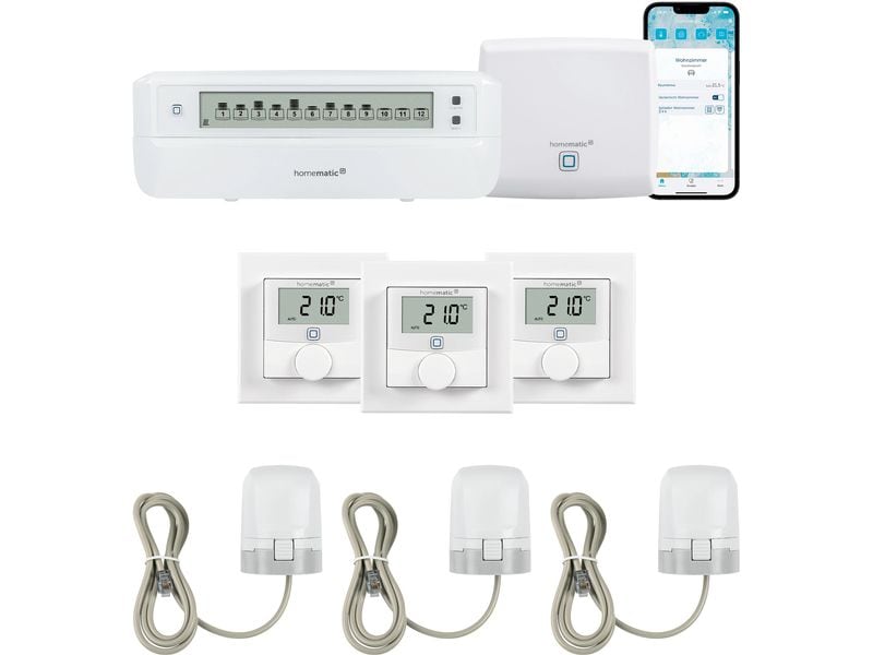 Homematic IP Fussboden 3 x Wandthermo und 3 x Stellantrieb 3 Räume Fussboden Kit