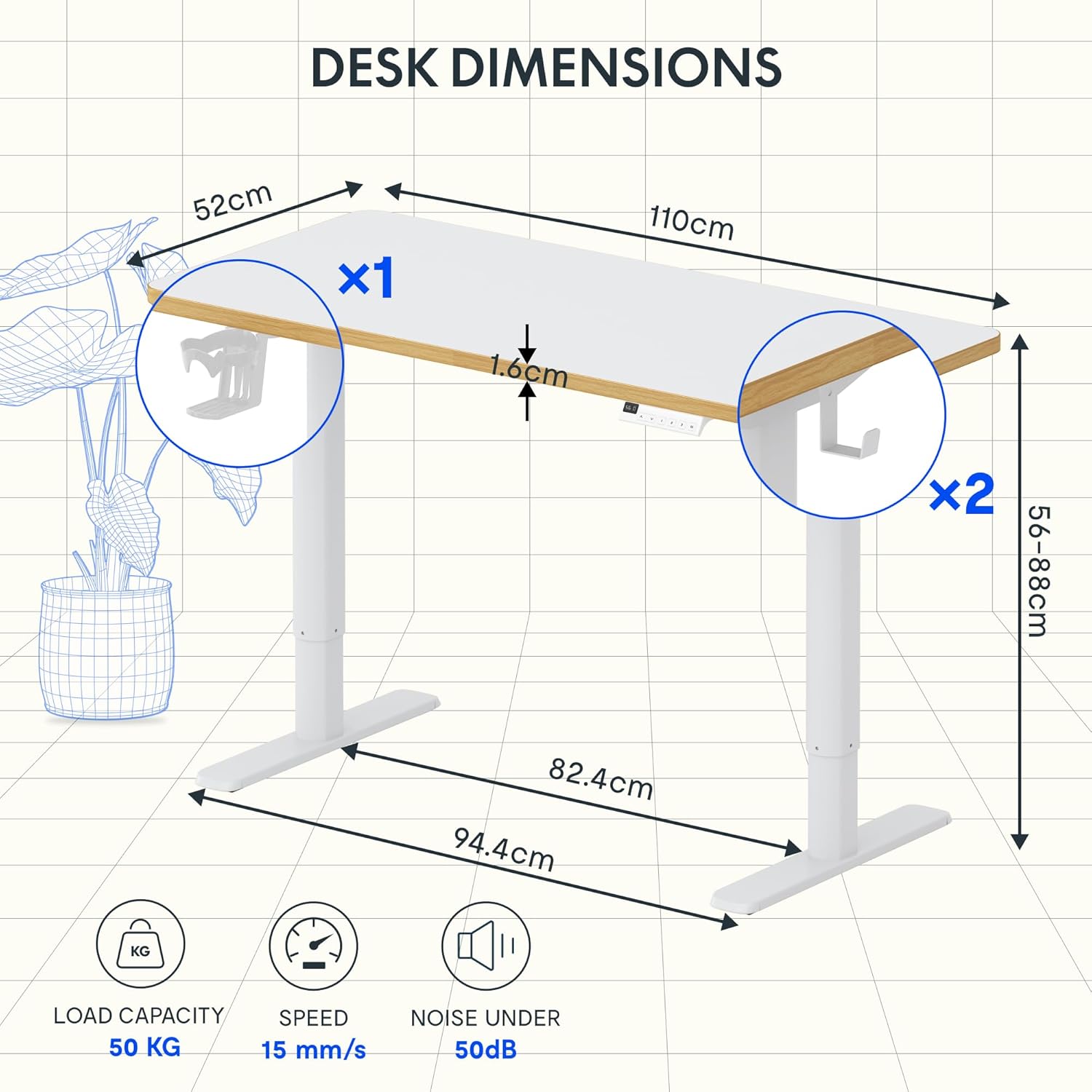 FLEXISPOT Kinderschreibtisch, elektrisch höhenverstellbar Schreibtisch, für Kinder ab 6 Jahren, mit LED-Höhenanzeige, 3 Speicherplätzen, Kindersicherung und Ergonomischer Tischplatte 110 x 52 cm