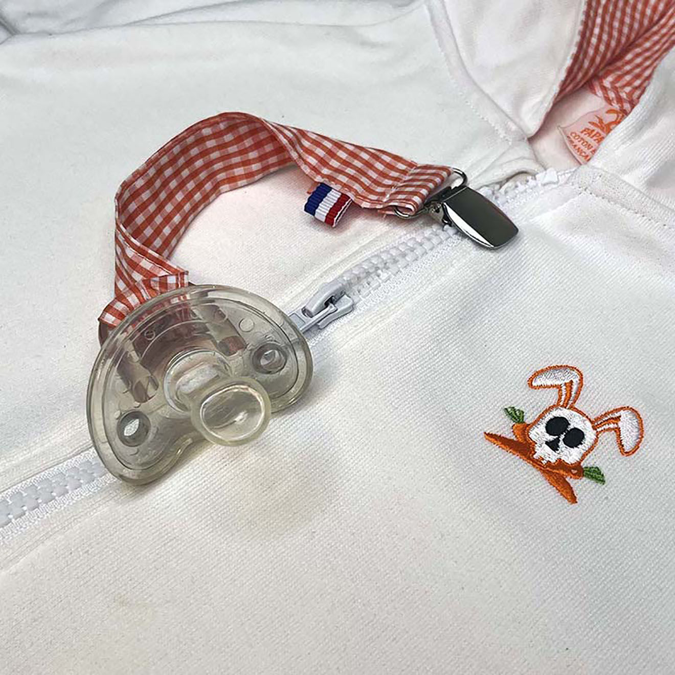 Papate Attache Tétine en Coton Bio Teddy vichy - 17x2 cm
