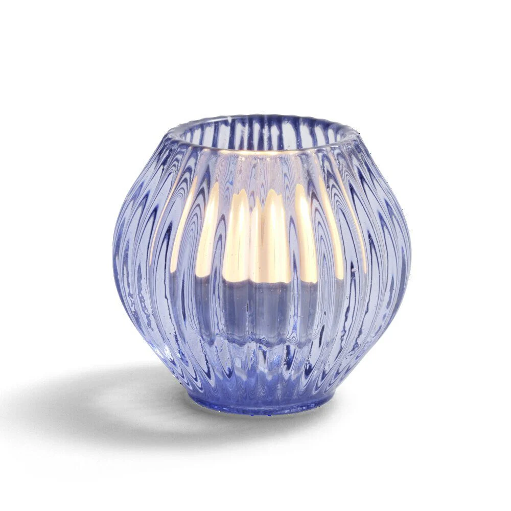 Bougeoir rond verre bleu Ø7,5xH7,5cm