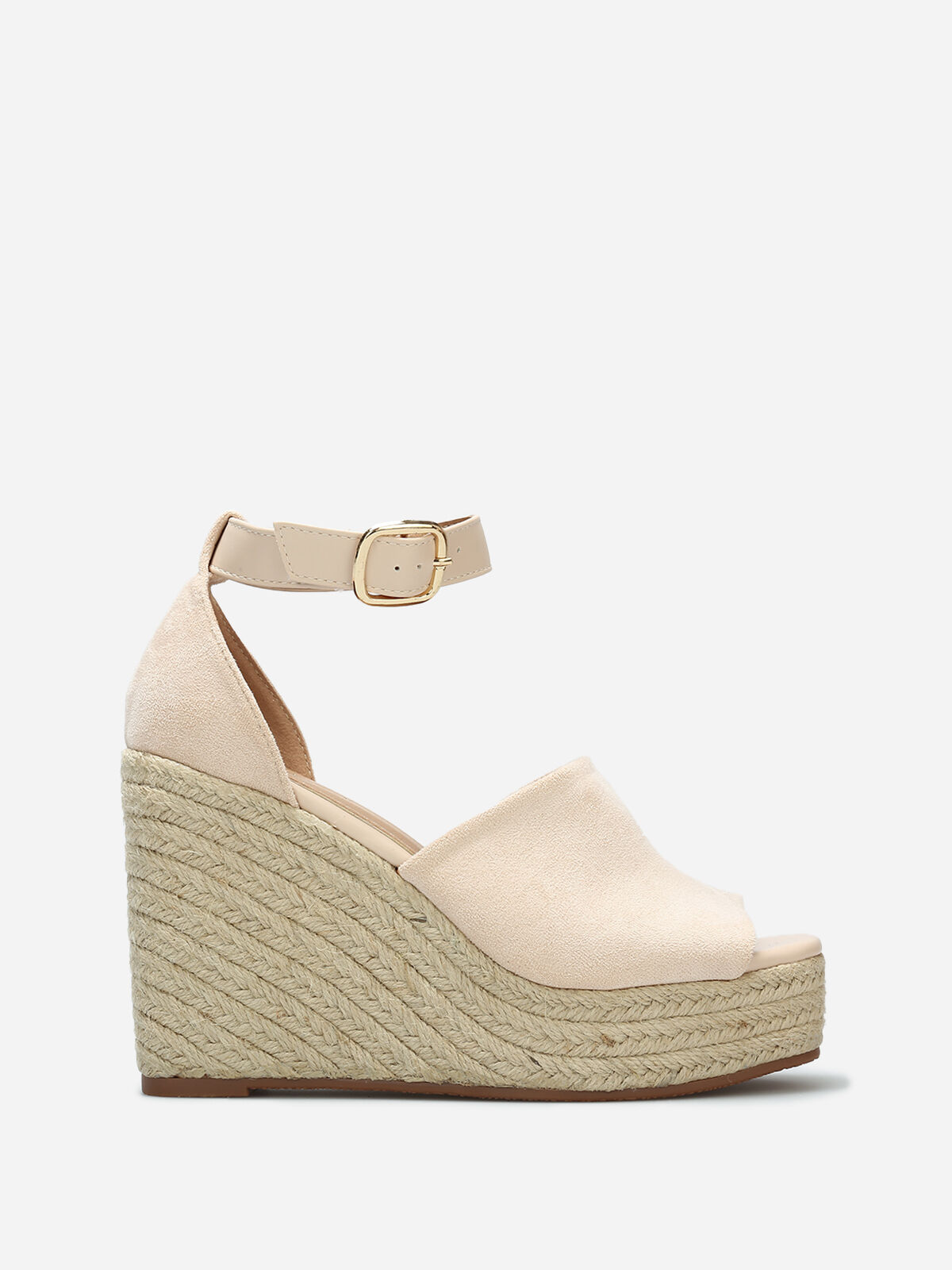 Sandales avec talon compensé en cordage- Beige
