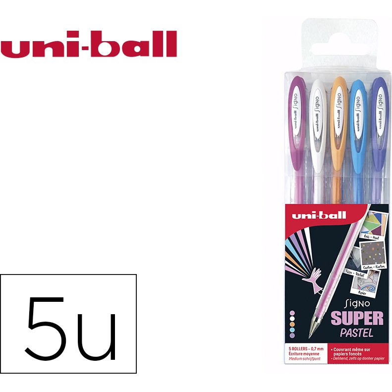 Pochette uniball signo roller encre gel ecriture moyenne    coloris pastel blanc / bleu / orange / rose / violet 5