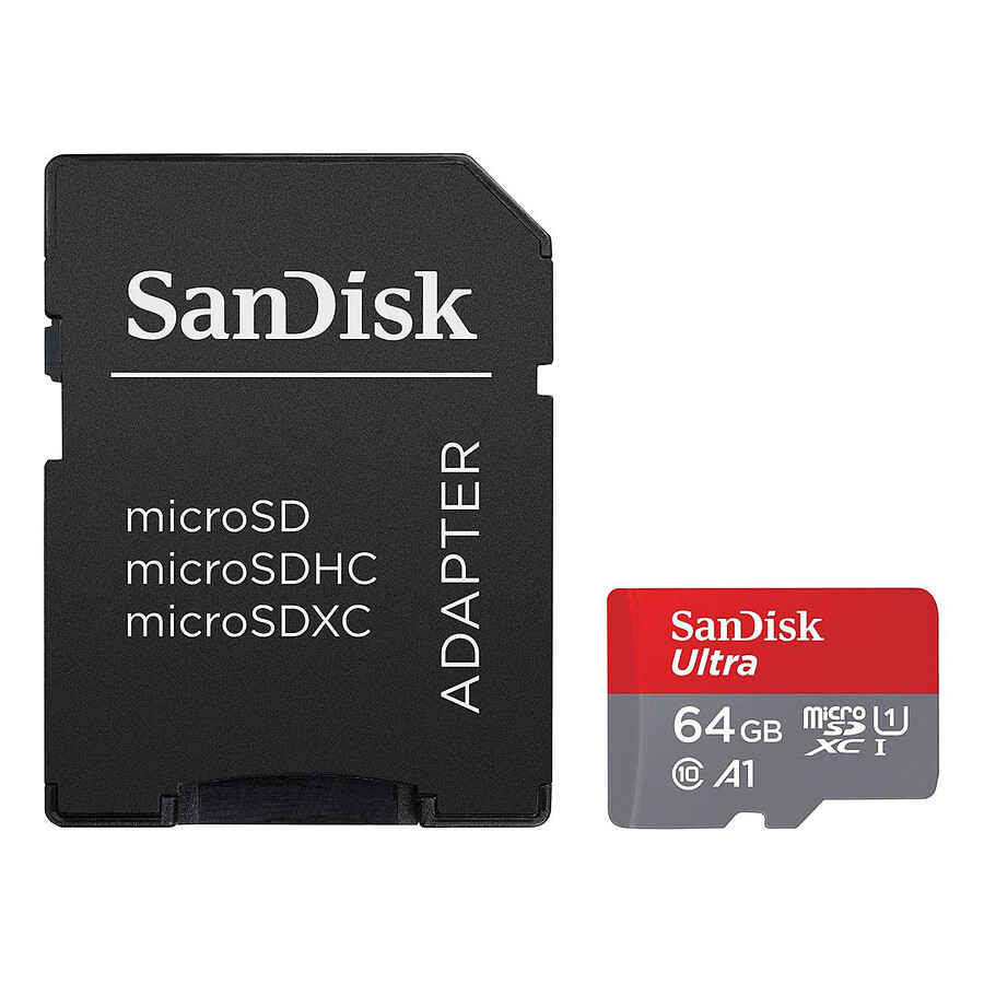 SanDisk Ultra microSD UHS-I U1 64 Go 140 Mo/s + Adaptateur SD