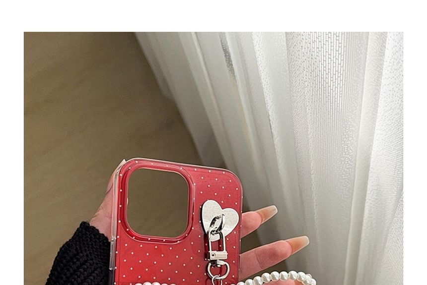 Voor het geval dat - Polka Dot telefoonhoesje / Kunstparel strik / Set - iPhone 16 Pro Max / 16 Pro / 16 Plus / 16 / 15 Pro Max / 15 Pro / 15 Plus / 15 / 14 Pro Max / 14 Pro / 14 Plus / 14 / 13 Pro Max / 13 Pro / 13 / 13 Mini