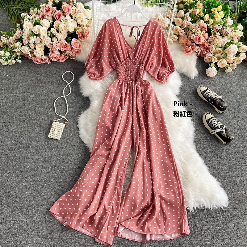 Yearnin - Jumpsuit met pofmouwen en stippen