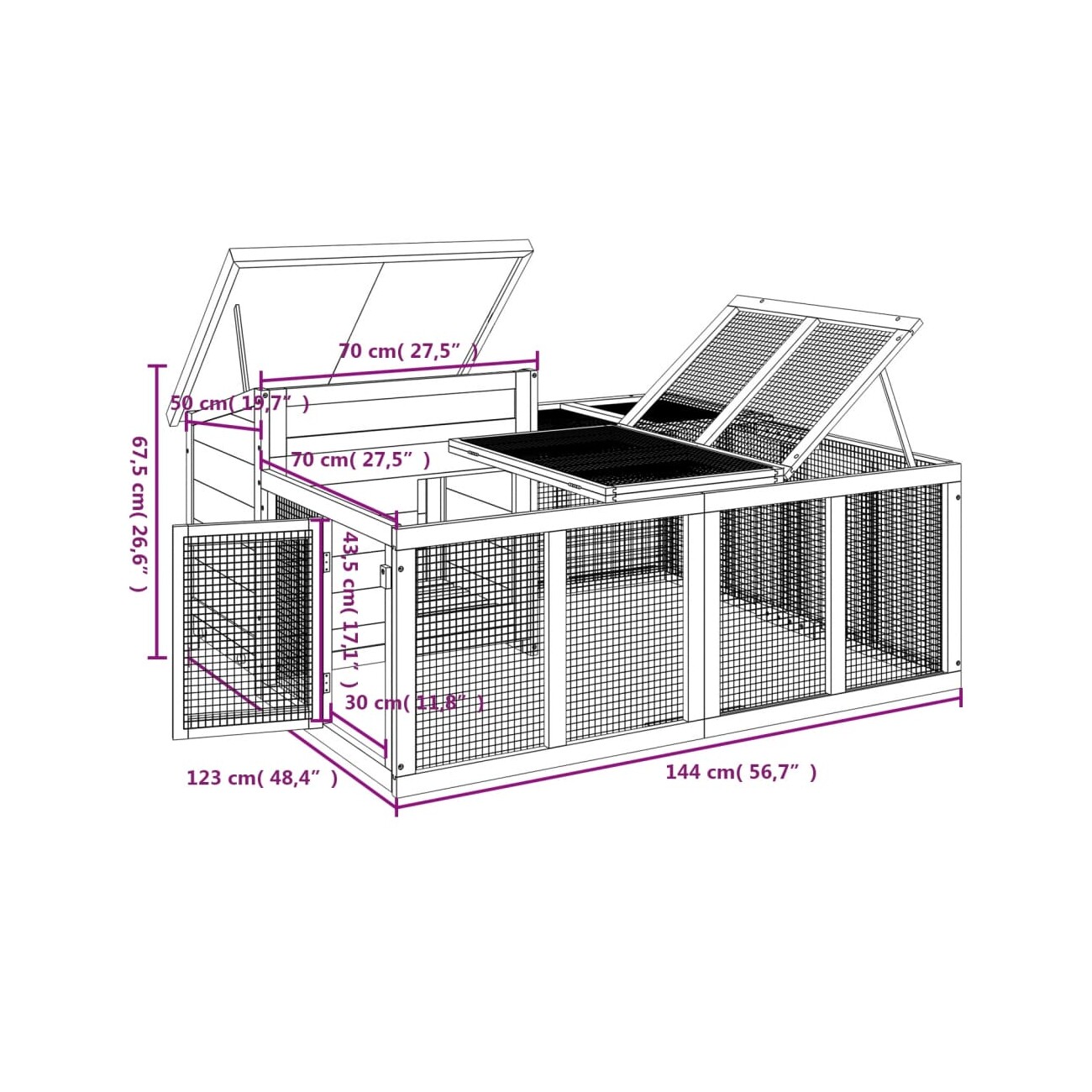 VidaXL Kaninchenstall 144x123x67,5 cm (L x B x H) rosiges braun