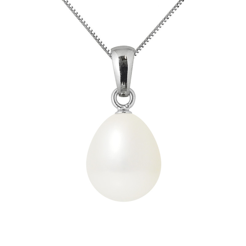 Pendentif Bélière - Or Blanc et Perle de Culture d'Eau Douce - Blanc Naturel