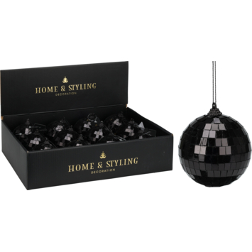 Kerstbal discobal zwart Ø 8 cm