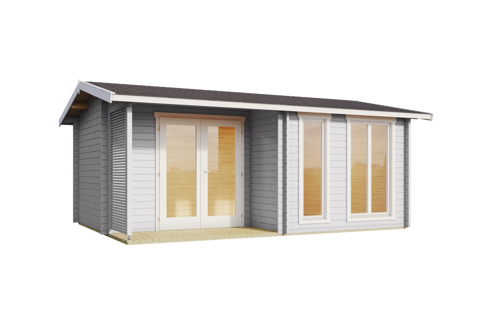 Gartenhaus BRIGHTON 44 - lichtgrau - Fichte massiv - 520x370 cm