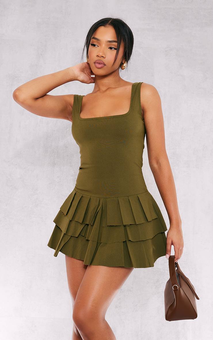 Kaki Combi-short Jupe-short Plissée En Tissu Extensible