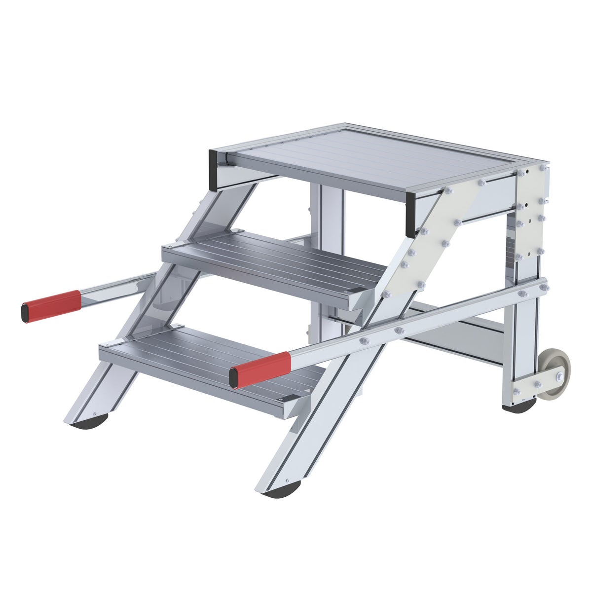 MUNK mobiel werkplatform, stalen rooster, 600 mm tredebreedte, 3 treden