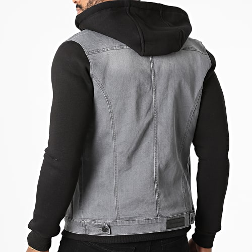 Veste Jean A Capuche GJ-3023 Gris Noir
