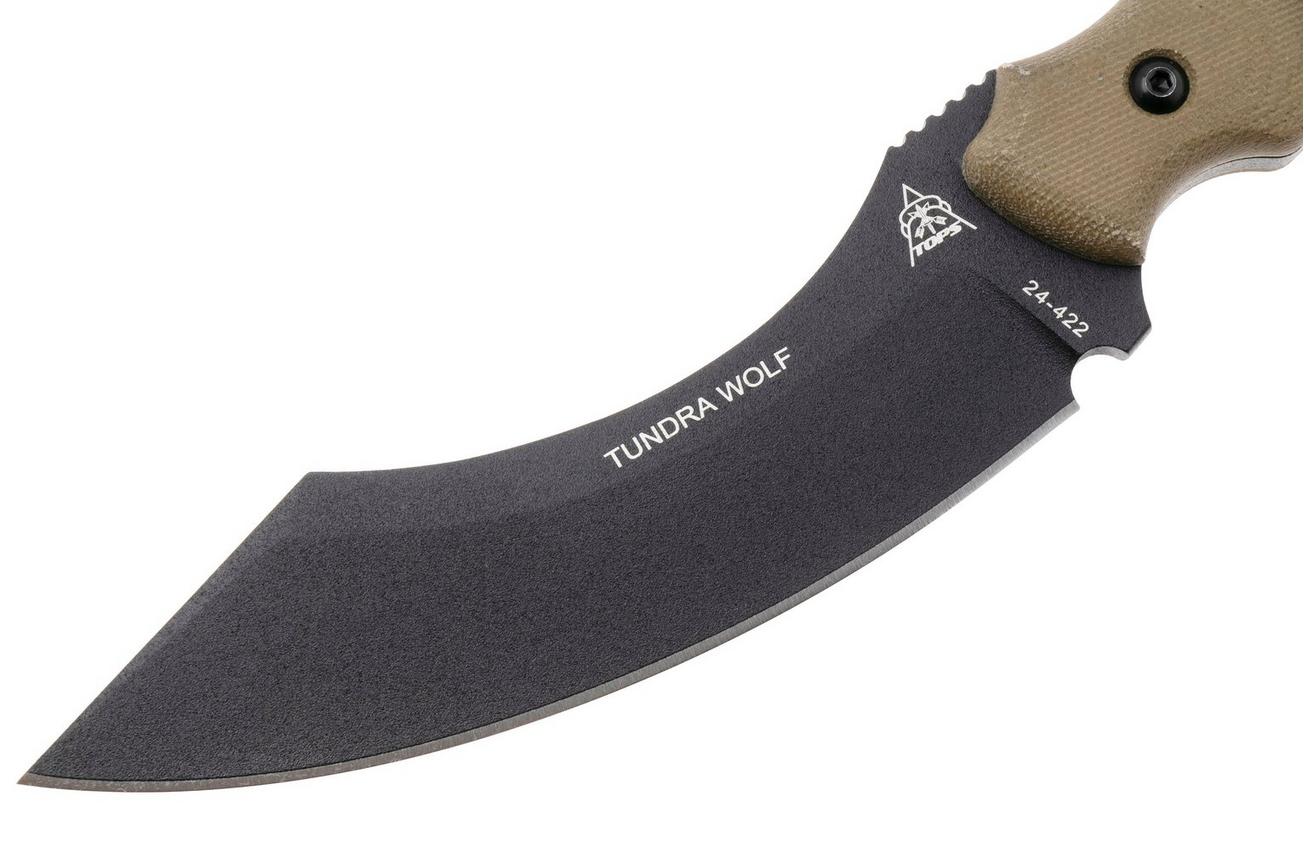 TOPS Knives Tundra Wolf TWLF-01 Black Traction 1095, Green Micarta, survivalmes, Trevor Barrett design