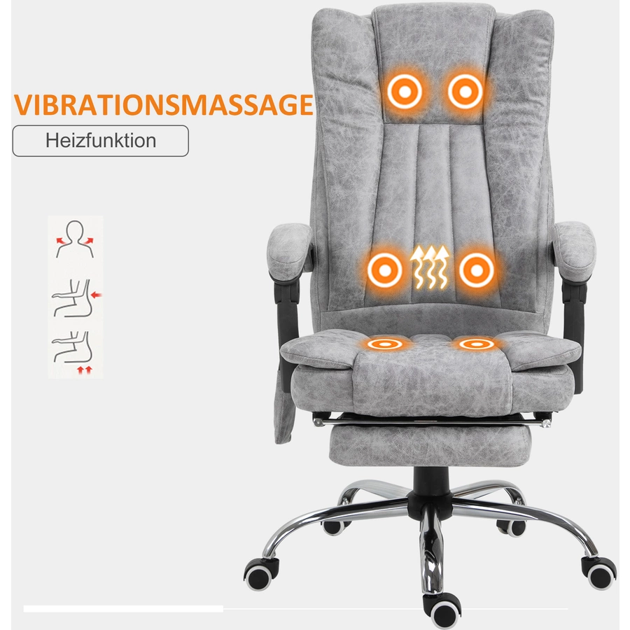 HOMCOM Bürostuhl mit Massage und Heizfunktion grau