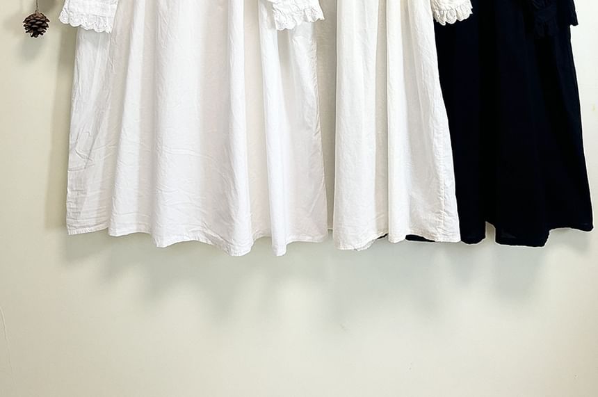 Santeh - Midi-jurk met lange mouwen, kraag, effen ruches en A-lijn