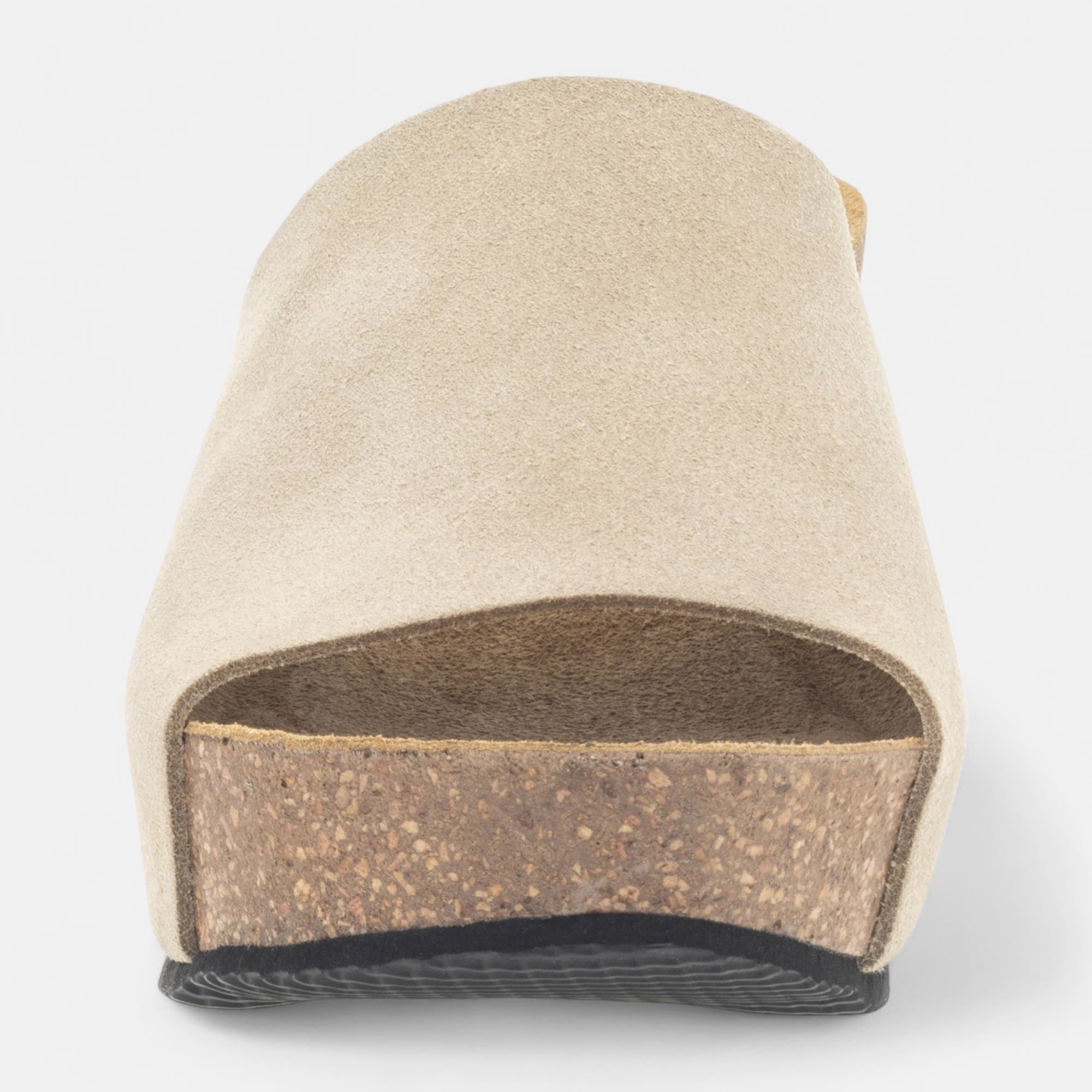 Mules semelle liège à talon compensé Femme en cuir beige