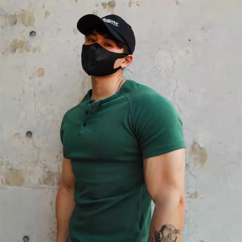 fluffush - Henley effen geribbeld T-shirt met korte mouwen